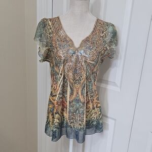 Live and Let Live BEAUTIFUL Sequin Paisley Blouse SZ M NWOT